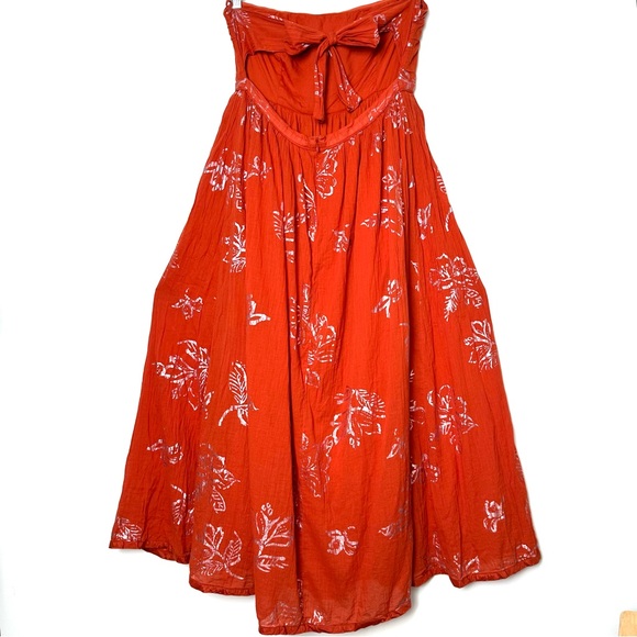 Free People Baja Babe Copper Boho Gilded Floral Crinkle Strapless Maxi Dress - Picture 9 of 12